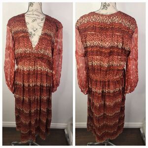 Joie Alquina Silk Midi Dress Large Bossa Nova Multi V Neck Cottagecore Bohemian